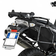 Rear view of motorcycle with E194 Top Case Hardware for hard luggage mounting