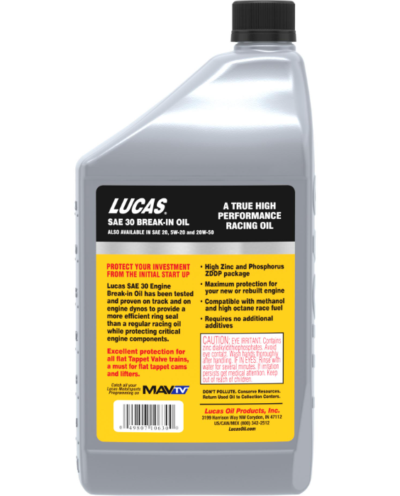 Lucas Lucas Oil SAE 30 Break In Oil Chemicals 10630 - QT Case