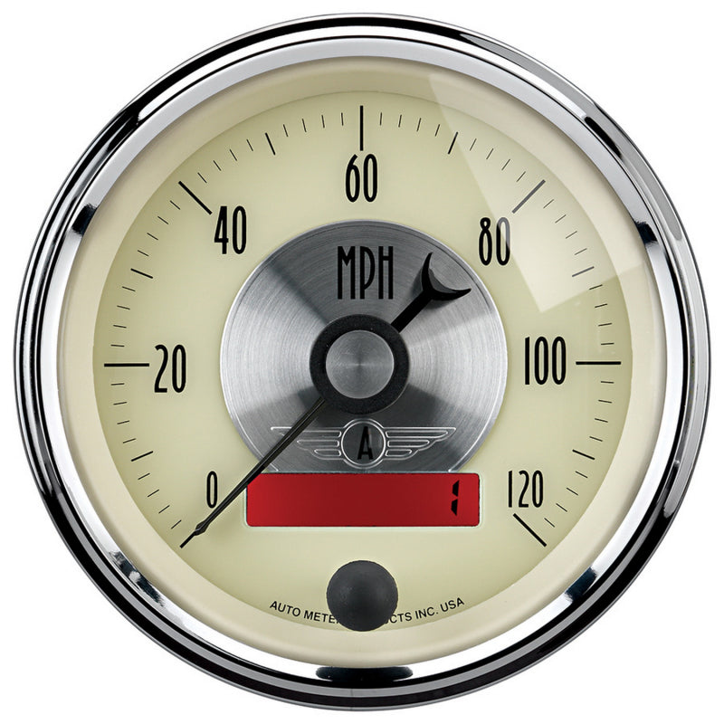 AutoMeter 2087 AutoMeter Gauge Speedo 3-3/8in. 120MPH Elec. Program W/Lcd Odo Prestige Antq. Ivory - 2087
