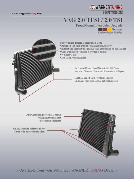 Wagner Tuning VAG 2.0L TFSI/TSI Competition Intercooler Kit - 200001034