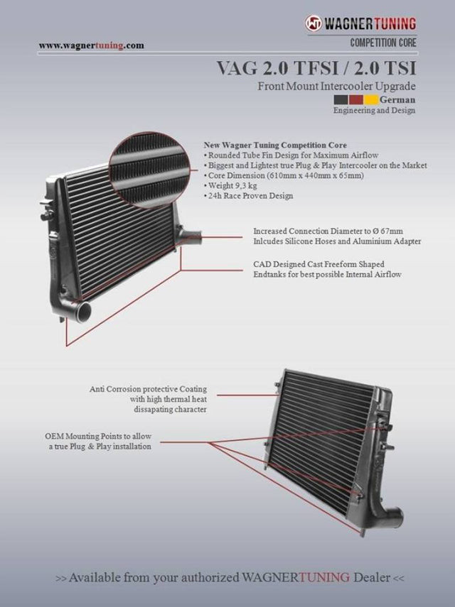 Wagner Tuning VAG 2.0L TFSI/TSI Competition Intercooler Kit - 200001034