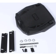 Black motorcycle top case mounting plate with hardware for hard luggage mounting