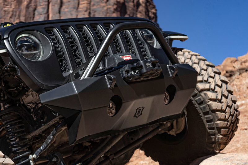 ICON 25244 ICON 2018+ Jeep Wrangler JL / 2020+ Jeep Gladiator JT Pro Recessed Impact Front Bumper w/Bar & Tabs - 25244