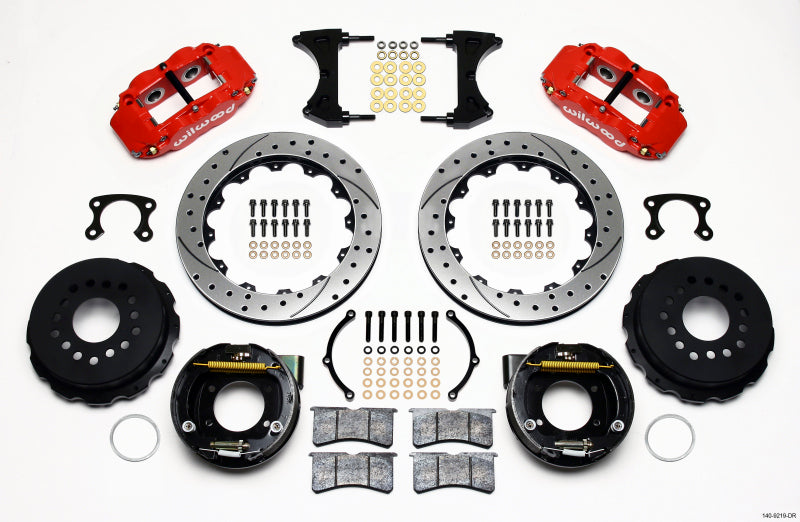 Wilwood 140-9219-DR Wilwood Narrow Superlite 4R Rear P-Brk Kit 12.88in Drill Red Big Ford New Style 2.50in Offset