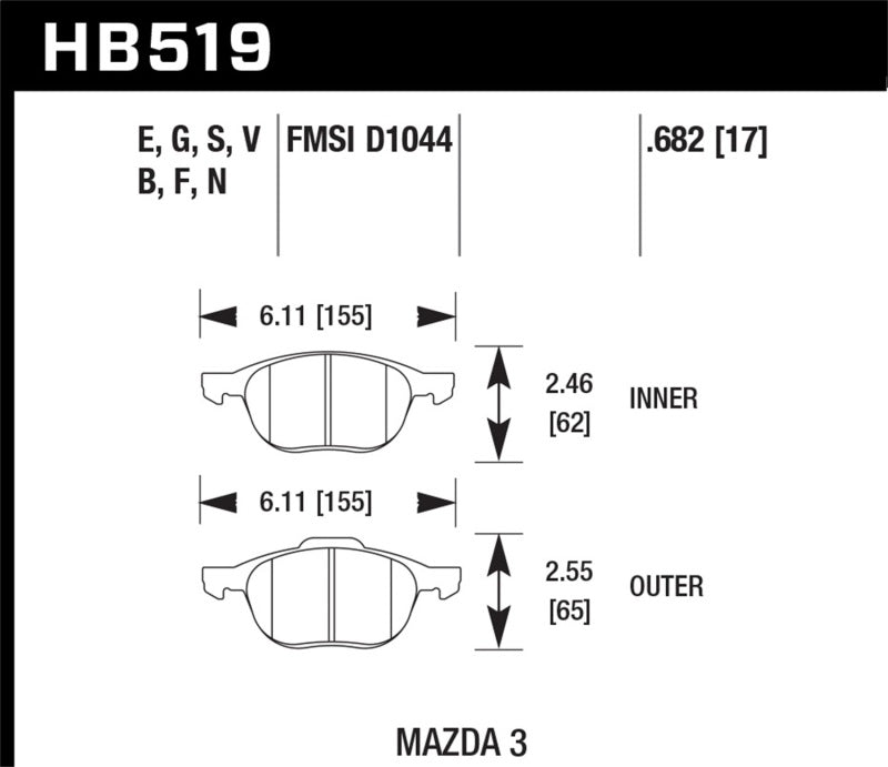 Hawk Performance HB519B.682 HB519B.682 Hawk 2013-2014 Ford Escape (FWD Only) HPS 5.0 Front Brake Pads