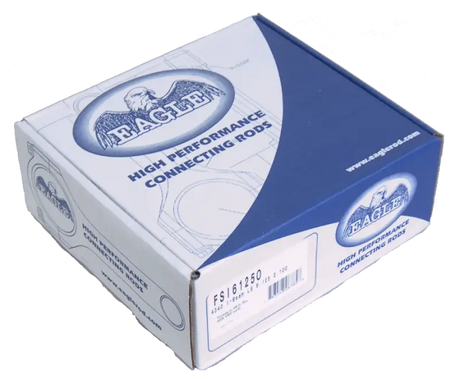 Eagle Chevrolet LS 4340 I-Beam Connecting Rod 6.125in (Set of 8) in packaging showcasing high performance branding.
