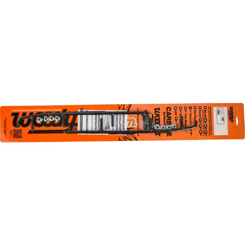 Orange retail package with black snowmobile skags and hardware for EAT3-9750 Carbide Arctic round bar runners