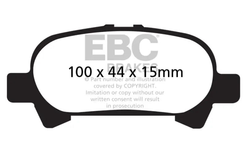 Black and white diagram of EBC Greenstuff Rear Brake Pads 100x44x15mm