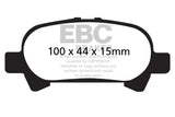 Black and white diagram of EBC Greenstuff Rear Brake Pads 100x44x15mm