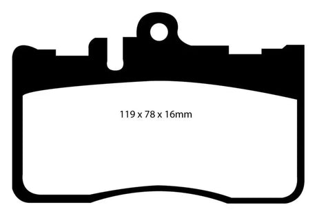Black and white diagram of EBC Redstuff brake pads for Lexus LS430, 119x78x16mm