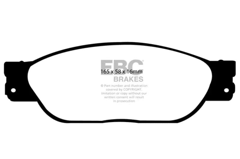 Outline of brake pads with dimensions for EBC Jaguar XJ8 4.2 VP Redstuff front brake pads low dust
