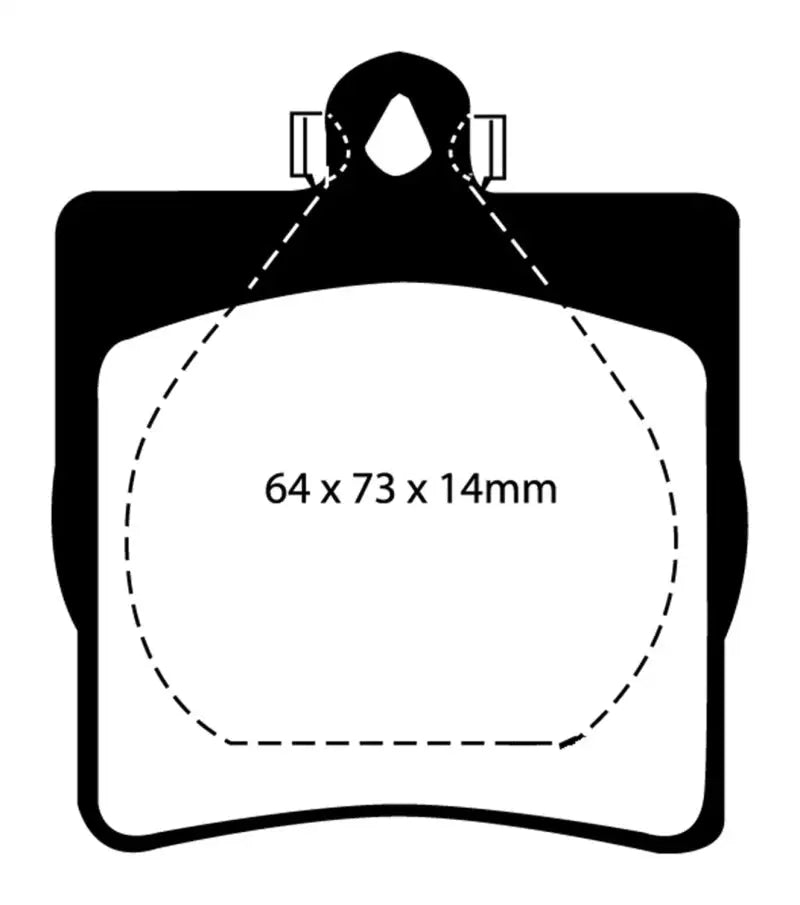 Black brake pad with dimensions for EBC Redstuff Rear Brake Pads Chrysler Crossfire
