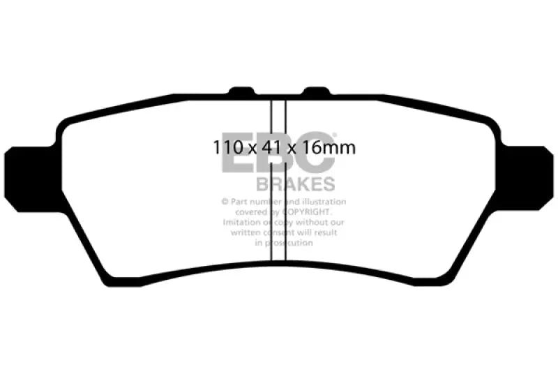 White brake pad outline with 110x41x16mm dimensions for EBC Greenstuff rear brake pads