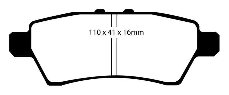 Technical drawing of EBC Greenstuff Rear Brake Pads 110x41x16mm for Nissan Pathfinder