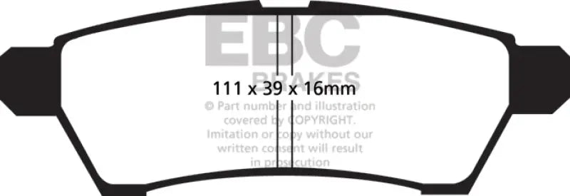 Brake pad diagram with dimensions for Greenstuff Rear Brake Pads on Nissan Frontier 2.5 2WD
