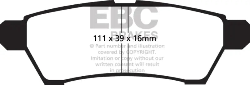 Diagram of EBC Greenstuff Rear Brake Pads with dimensions for Nissan Frontier 2.5 2WD