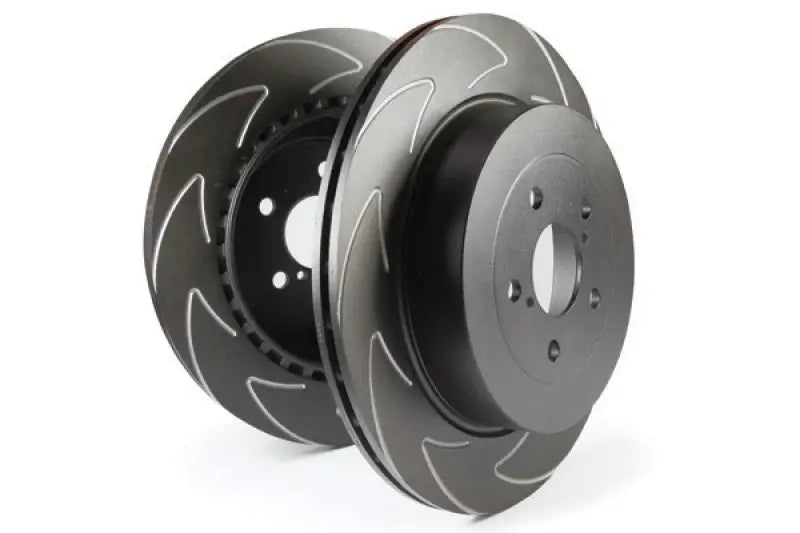 Two black slotted supercharged BSD rear rotors for Cadillac XLR-V 2006-2009