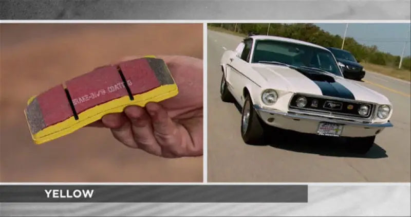Handheld sanding block with yellow handle and red abrasive surfaces for Mercedes-Benz E320 brake pads