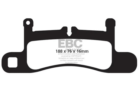 Black brake pad from EBC Redstuff Rear Brake Pads for Porsche 911 991 Carrera