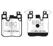 Two brake pad diagrams with dimensions.