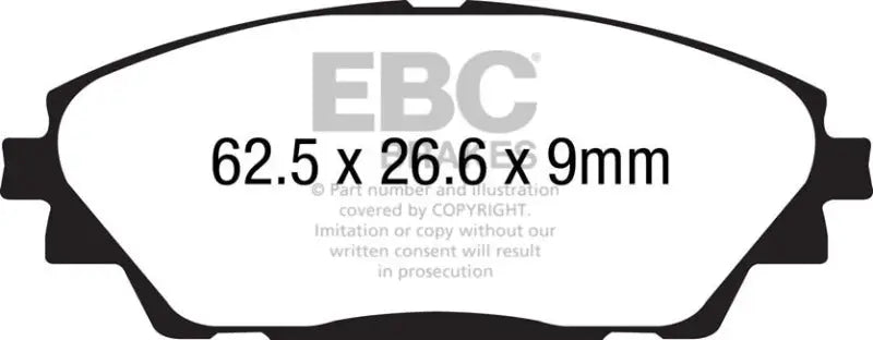Brake pads dimension for EBC Redstuff Mazda 3 Japan Build front brake pads