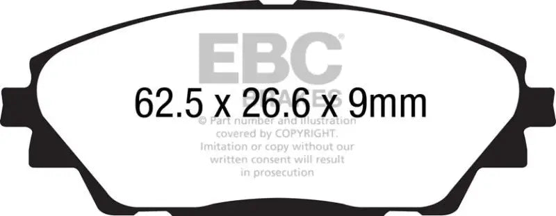 Brake pads with dimensions for EBC Redstuff Mazda 3 Japan Build front brake pads