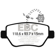 EBC 2014-2016 Maserati Ghibli 3.0L Twin Turbo (330) Redstuff Rear Brake Pads