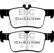 Two EBC Ultimax2 Rear Brake Pads with dimensions for Honda Civic Coupe 1.5L Turbo