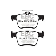 Two brake pads with dimensions for Volkswagen Atlas Turbo Greenstuff Rear Brake Pads