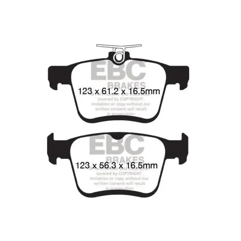 Two brake pads with dimensions for Volkswagen Atlas Turbo Greenstuff Rear Brake Pads