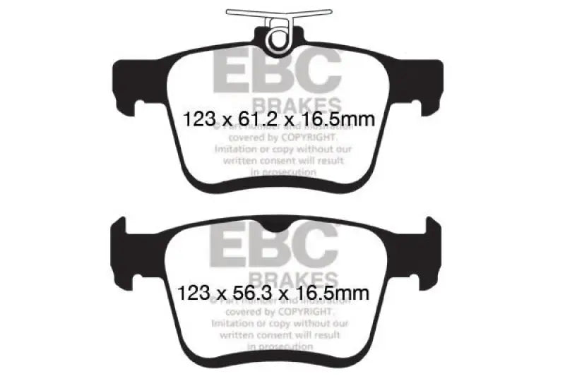 Two brake pads with dimensions for Volkswagen Atlas Turbo Greenstuff Rear Brake Pads