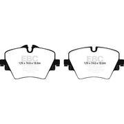 Two EBC Greenstuff brake pads for BMW X3 30i with low rotor wear front brake pads