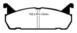 Brake pad outline with dimensions for EBC 91-96 Ford Escort Redstuff Rear Brake Pads