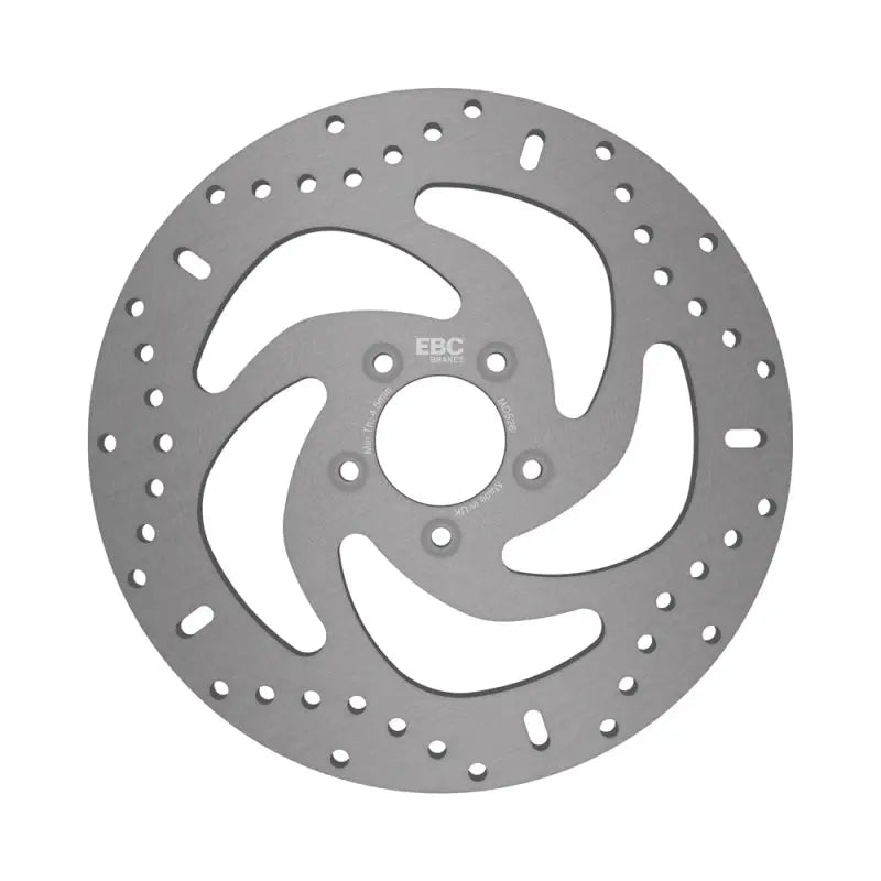 Silver Ebc MD526 V-Twin Street Rotor with drilled holes and spiral spoke design