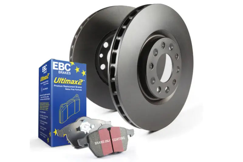 Car brake kit with EBC S1 Kits Ultimax Pads and RK Rotors for better stopping power