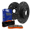 Automotive brake rotors and pads kit featuring EBC S15 Orangestuff pads and USR rotors