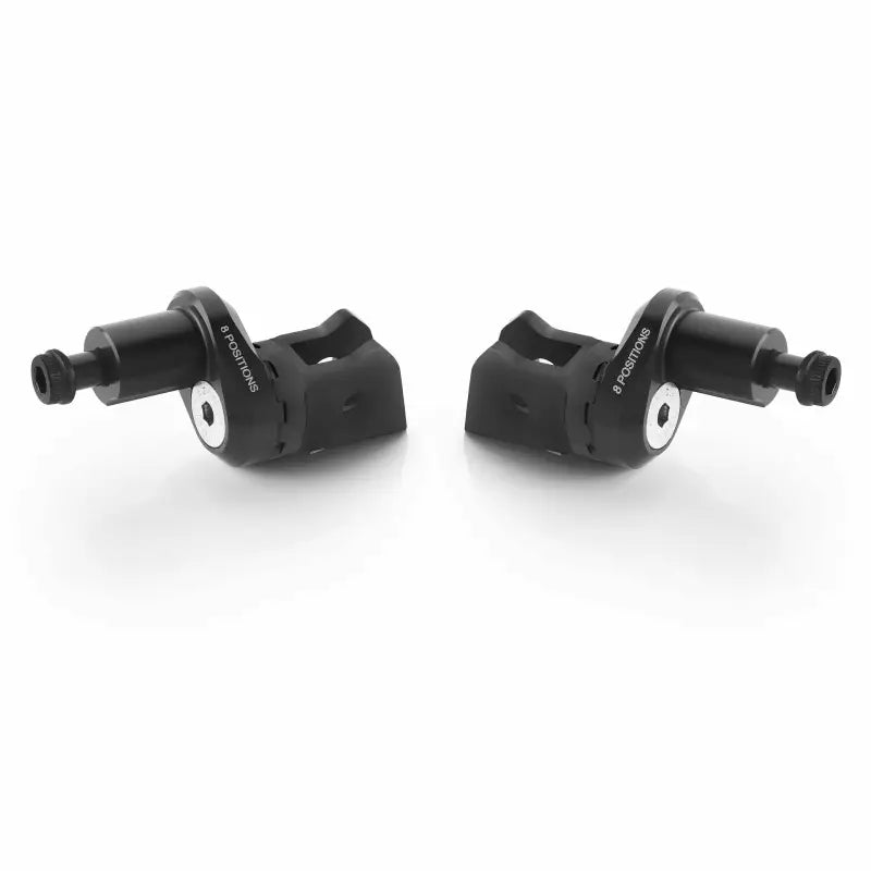 Black motorcycle footpegs on Eccesntric Footpeg Mount Kit Rider Adjust Black Pr