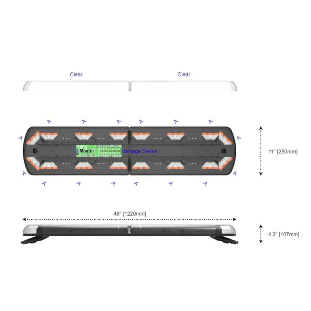 Ecco Elect Features Polycarbonate Lens Warning Light 12-50087-ES - 48 Led Lightbar 16 Amber Modules