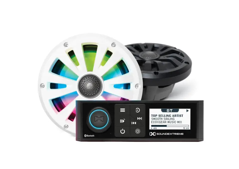 Marine din radio with LED controller and 6.5 inch speakers for great sound