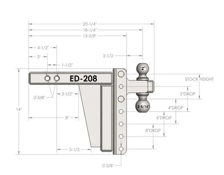 ED208 Bulletproof 2.0’ Extreme Duty 8’ Drop/Rise - Trailer Hitch Ball Mount