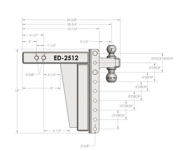 ED2512 Bulletproof 2.5’ Extreme Duty 12’ Drop/Rise - Trailer Hitch Ball Mount