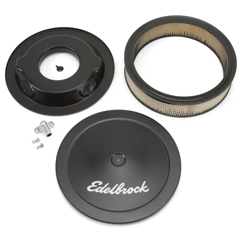 Edelbrock 1223 Edelbrock Air Cleaner Pro-Flo Series Round Steel Top Paper Element 14In Dia X 3 75In Dropped Base