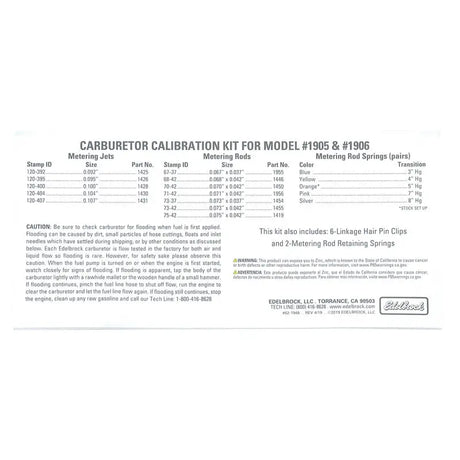 Edelbrock Calibration Kit for 1905 / 1906 - 1948