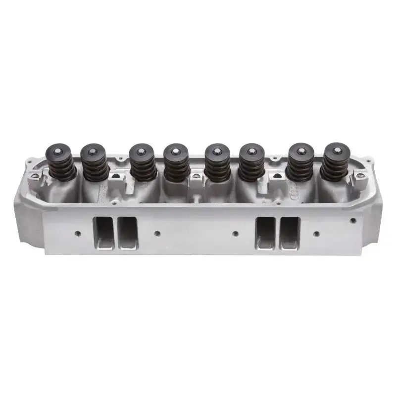 Silver Edelbrock cylinder head with valve springs for BB Chrysler Performer RPM engine