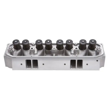 Silver Edelbrock cylinder head with valve springs for BB Chrysler Performer RPM engine