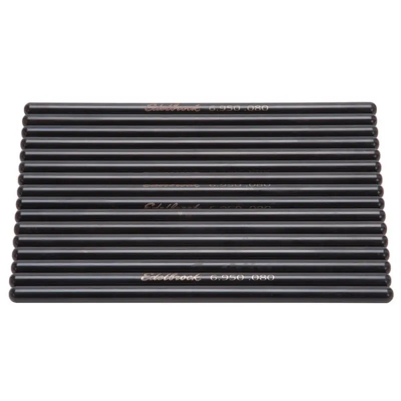 Black Edelbrock push rod from the push rod hardened kit for Perf RPM 5.2L/5.8L engines