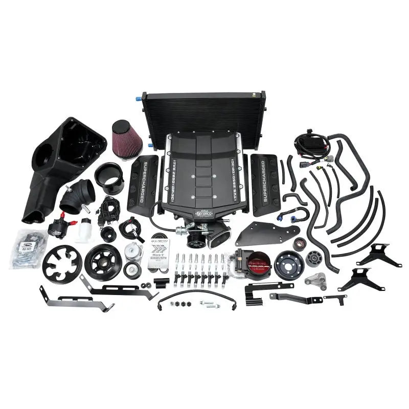 Edelbrock Supercharger Stage II kit with various components for Ford Mustang 5.0L Coyote