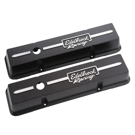 Black Edelbrock Valve Cover from the Valve Cover Racing Series for Chevrolet V8 engines