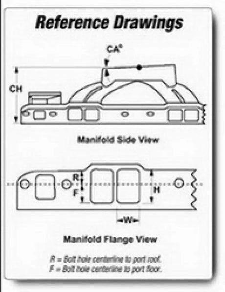 Technical drawing of Edelbrock Victor Jr Manifold with dimensions for RV parts & accessories