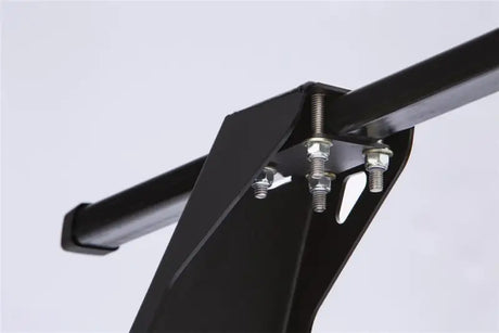 Black metal bracket with bolts on Pace Edwards Truck Bed Rack ELC0401 for truck bed setup